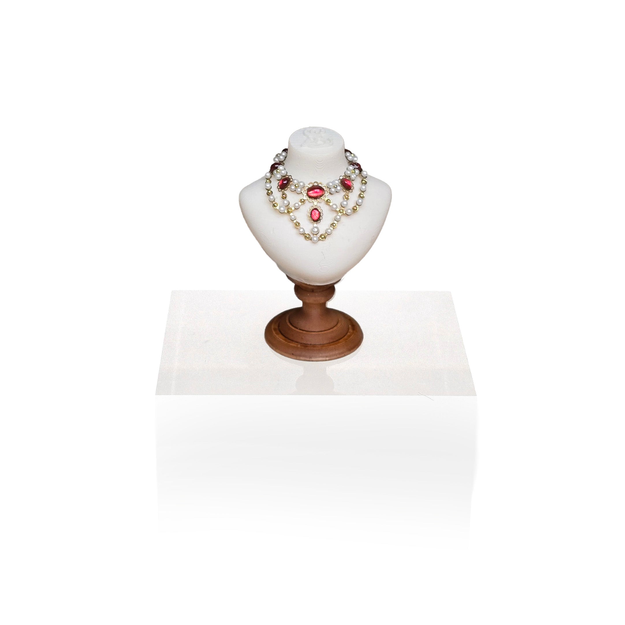 Sun Lemmens Red Rubies & Pearls Wearable Gold Doll Necklace