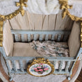 Load image into Gallery viewer, June Clinkscales Custom Blue Hand-Painted Rococo Baby Crib with Silk Canopy 2014
