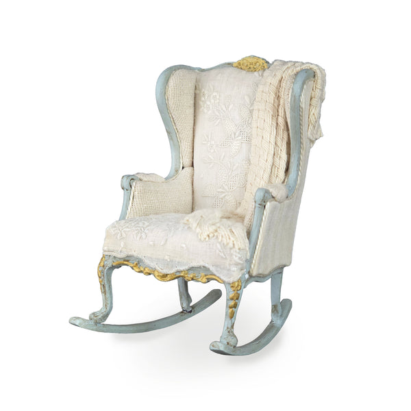 June Clinkscales Miniature Rococo Nursery Rocking Chair Gilt Blue