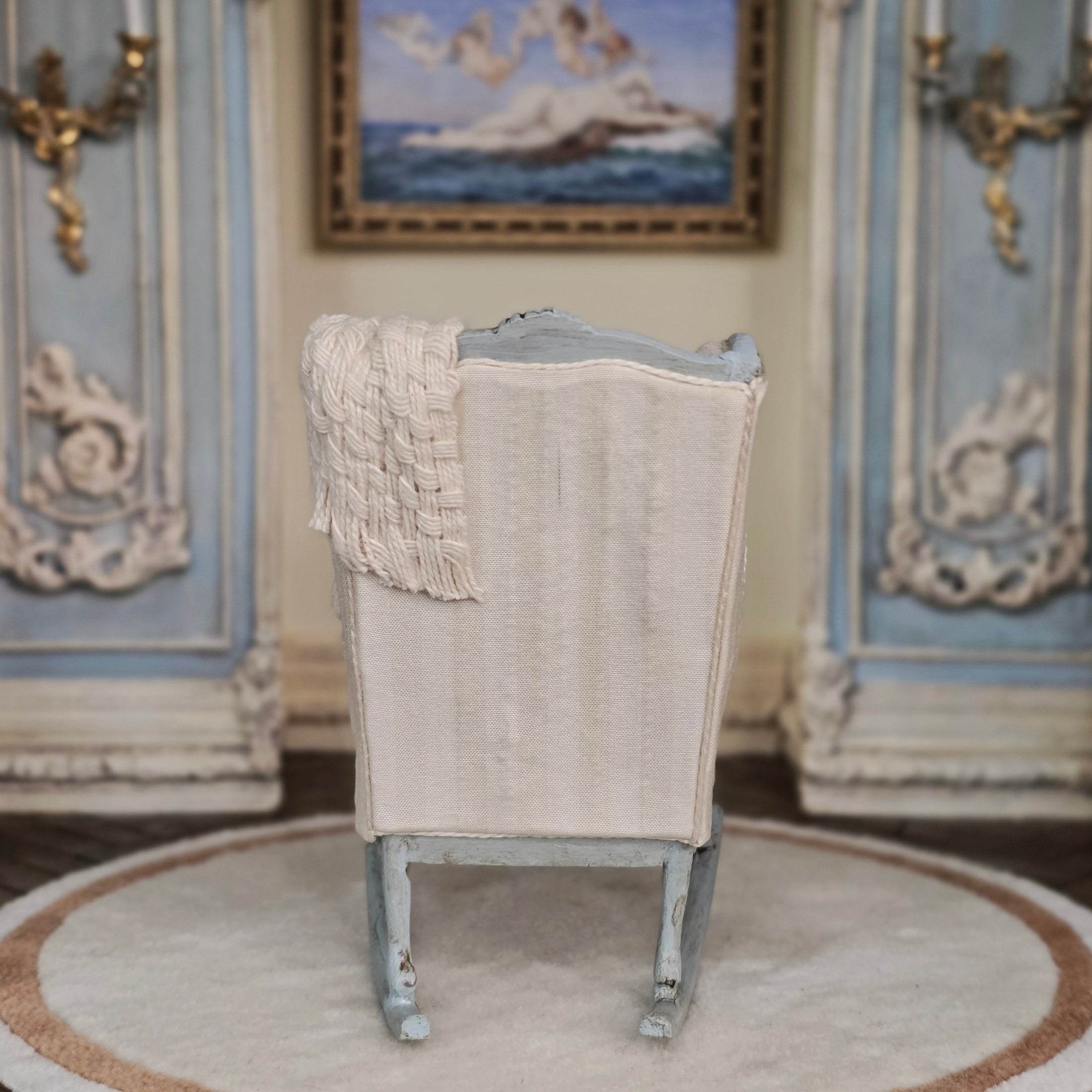 June Clinkscales Miniature Rococo Nursery Rocking Chair Gilt Blue