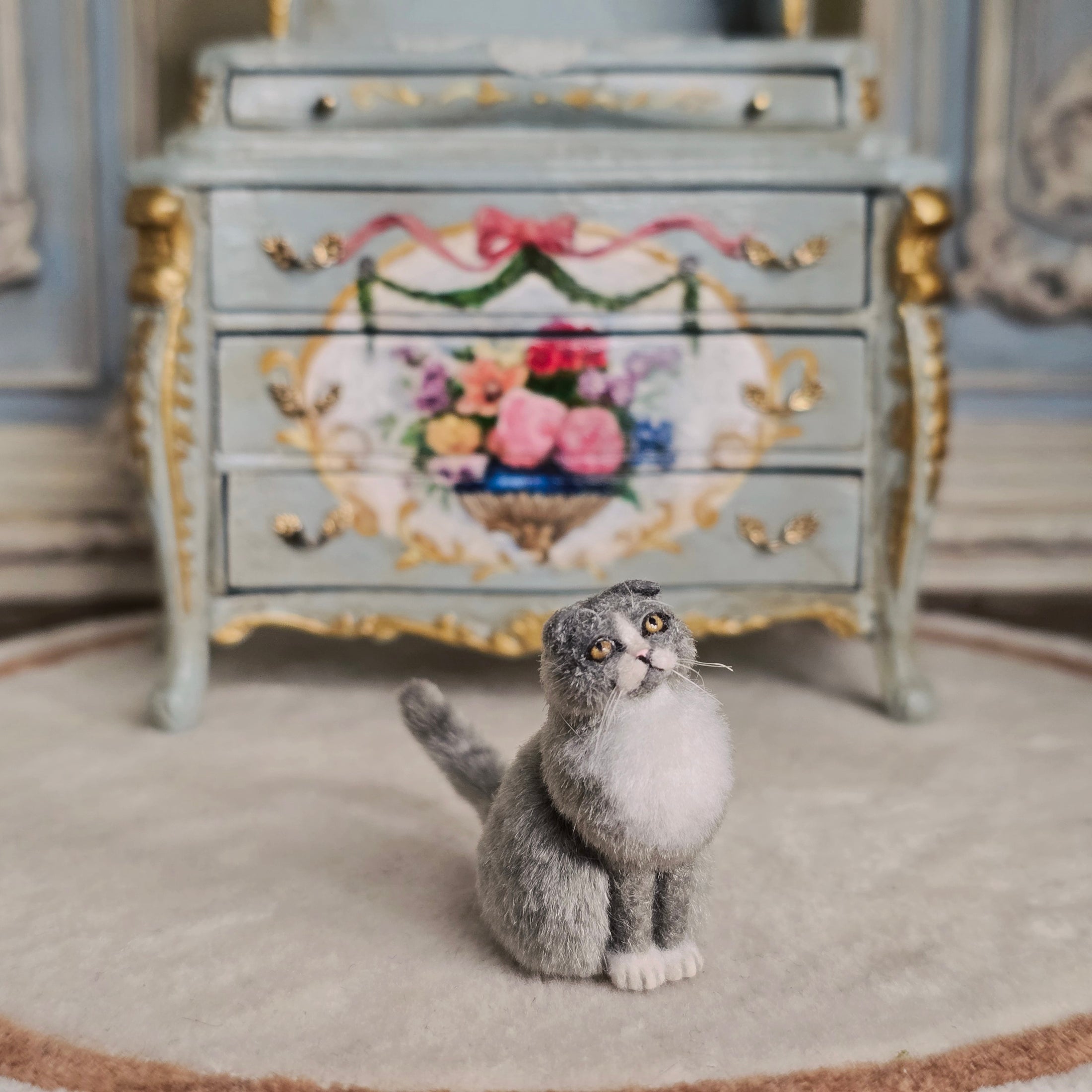OOAK Miniature Scottish Fold Cat Figure with Original Box