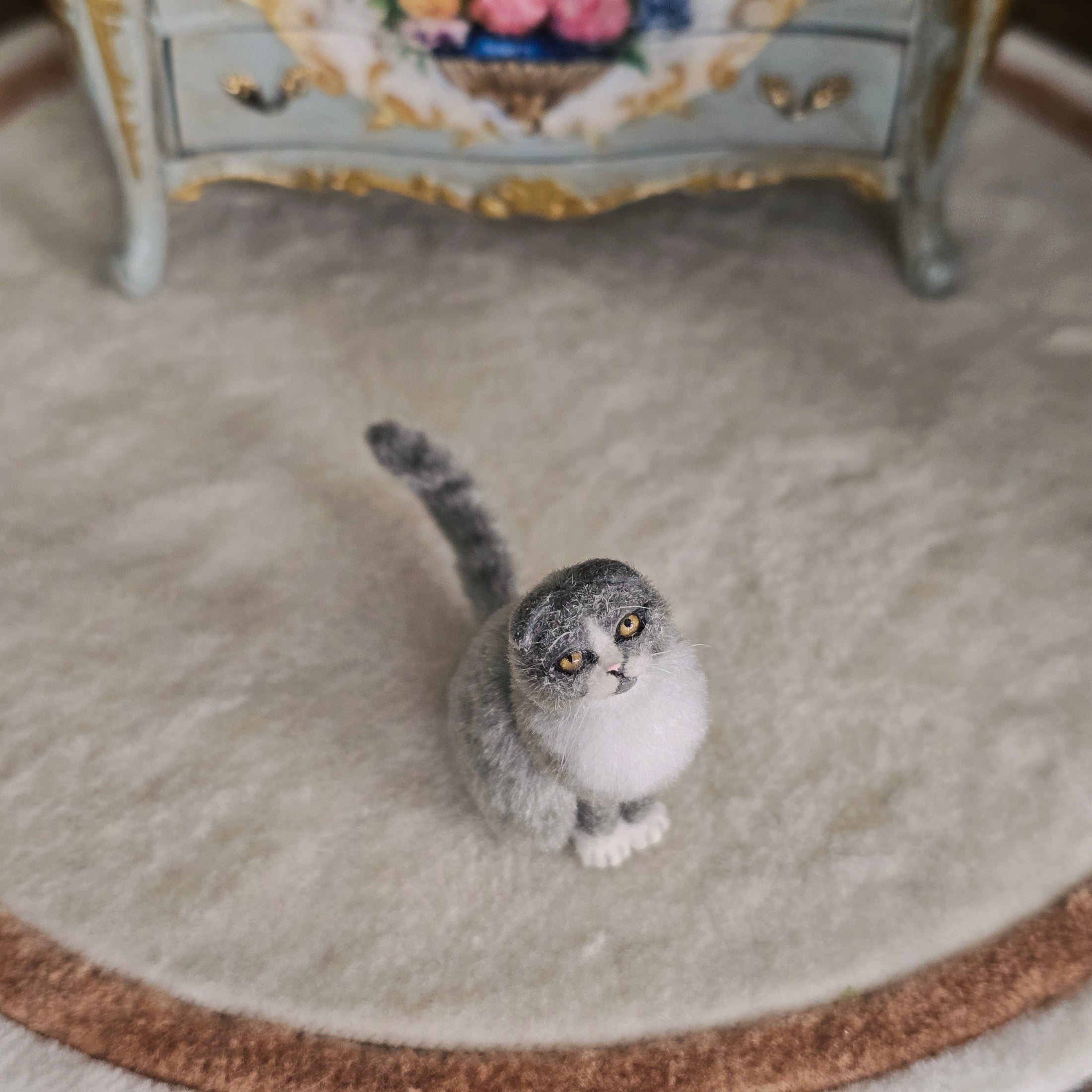 OOAK Miniature Scottish Fold Cat Figure with Original Box