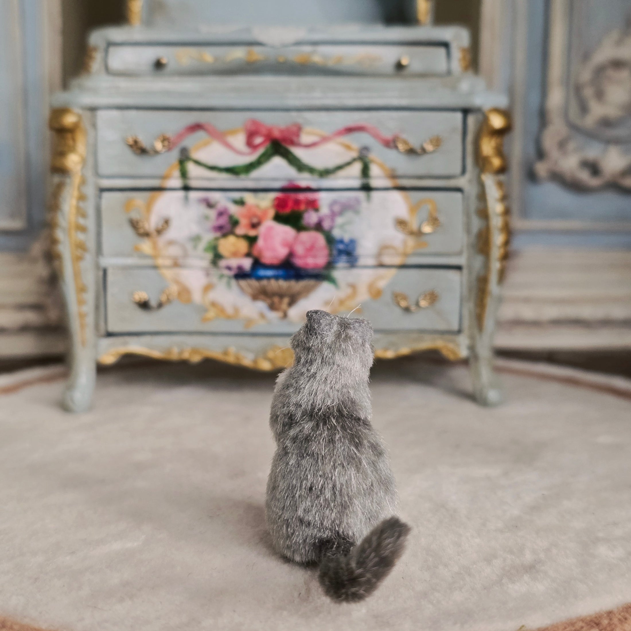 OOAK Miniature Scottish Fold Cat Figure with Original Box