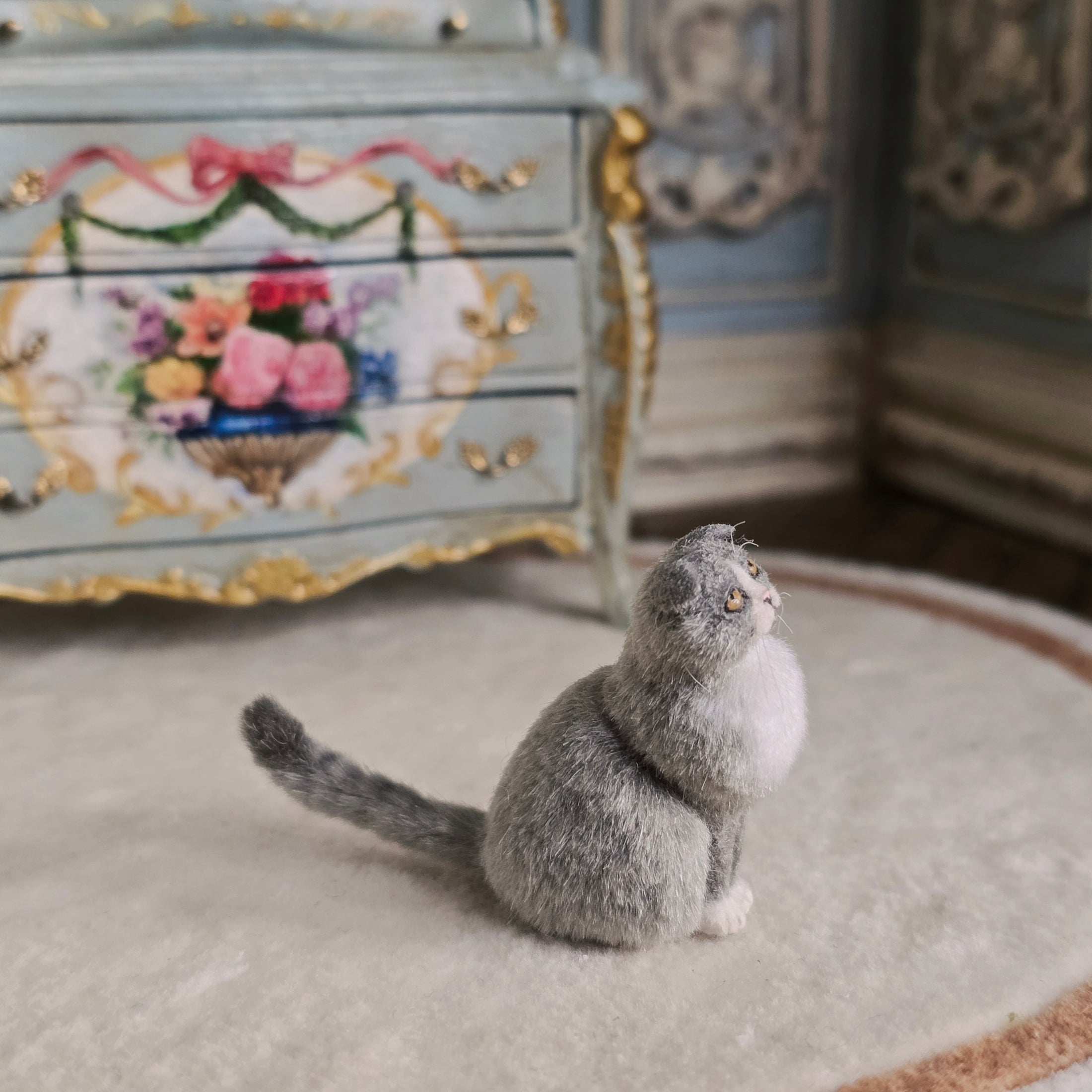 OOAK Miniature Scottish Fold Cat Figure with Original Box