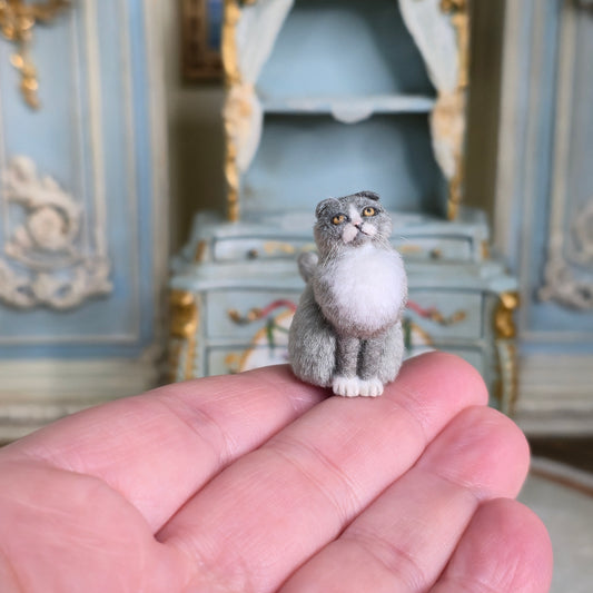 OOAK Miniature Scottish Fold Cat Figure with Original Box