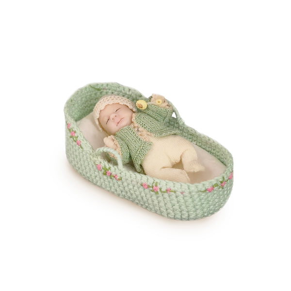 Rare Catherine Muniere Miniature Baby Doll with Moses Basket