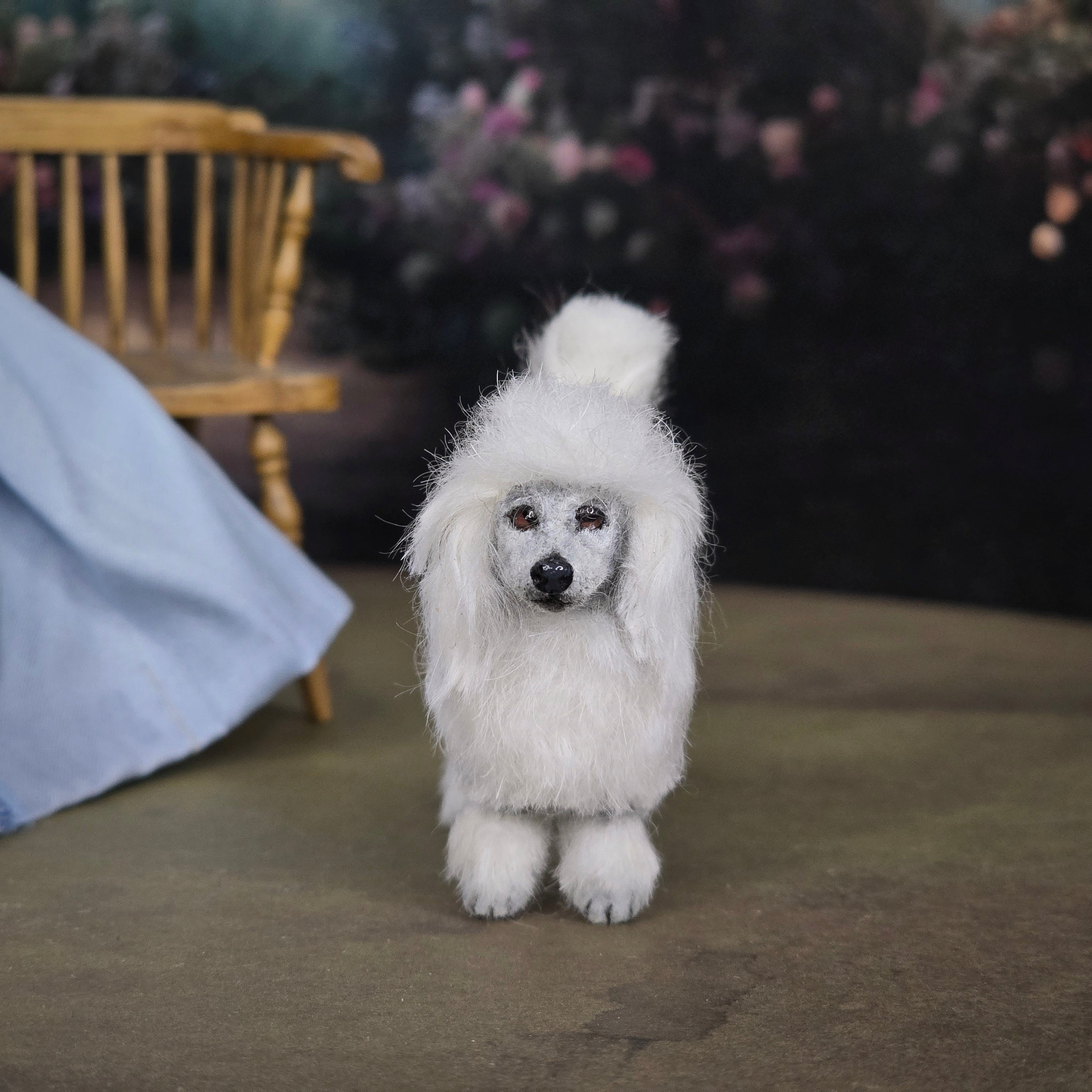 Vintage Miniature White Poodle Dog Figure Artisan Dollhouse Pet