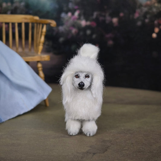 Vintage Miniature White Poodle Dog Figure Artisan Dollhouse Pet