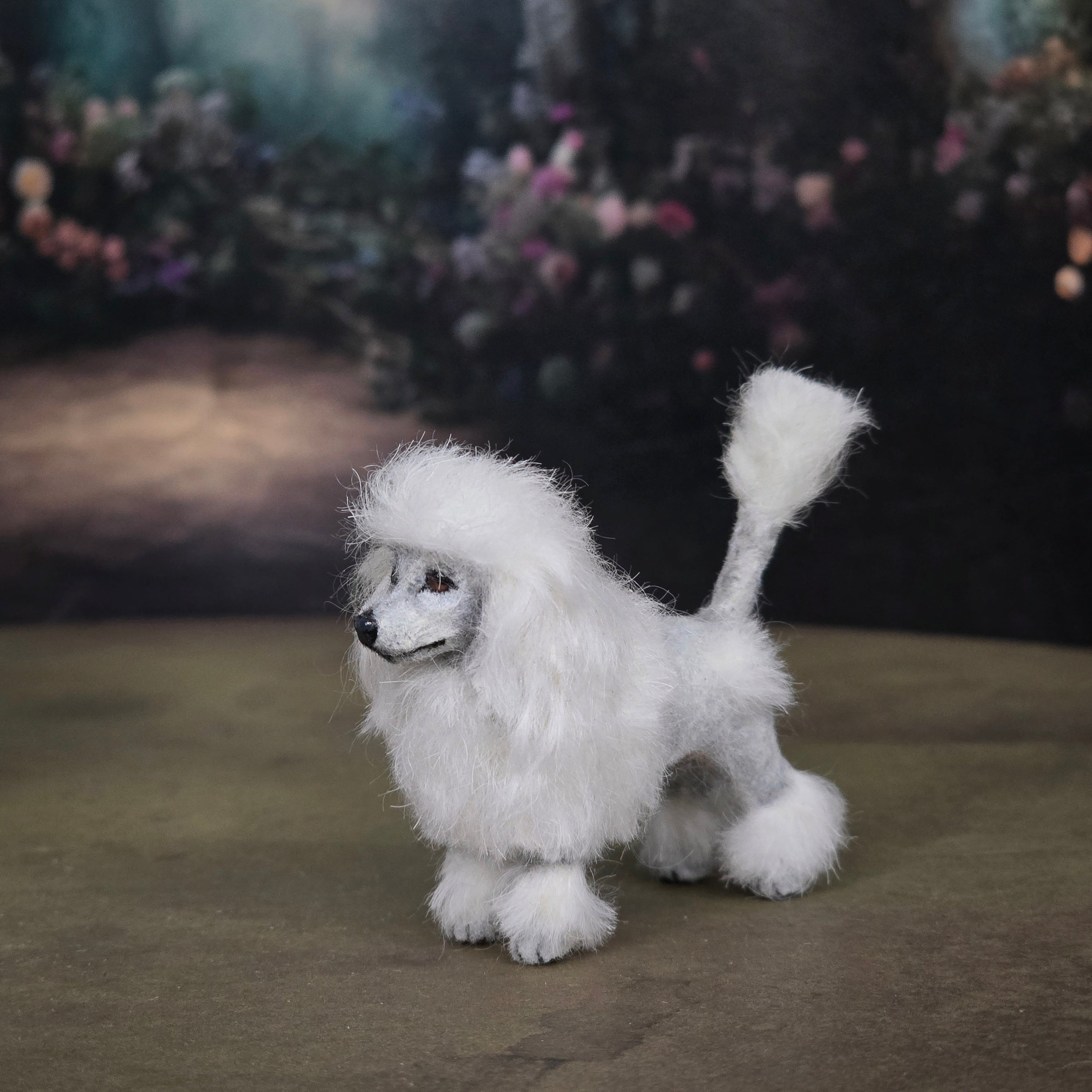 Vintage Miniature White Poodle Dog Figure Artisan Dollhouse Pet