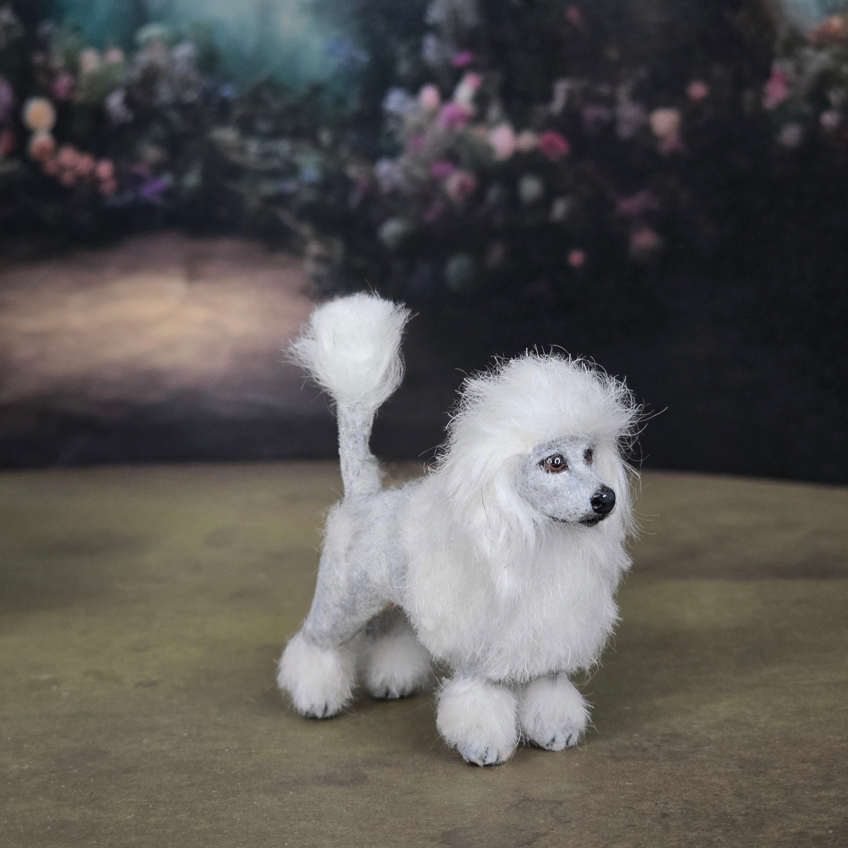 Vintage Miniature White Poodle Dog Figure Artisan Dollhouse Pet