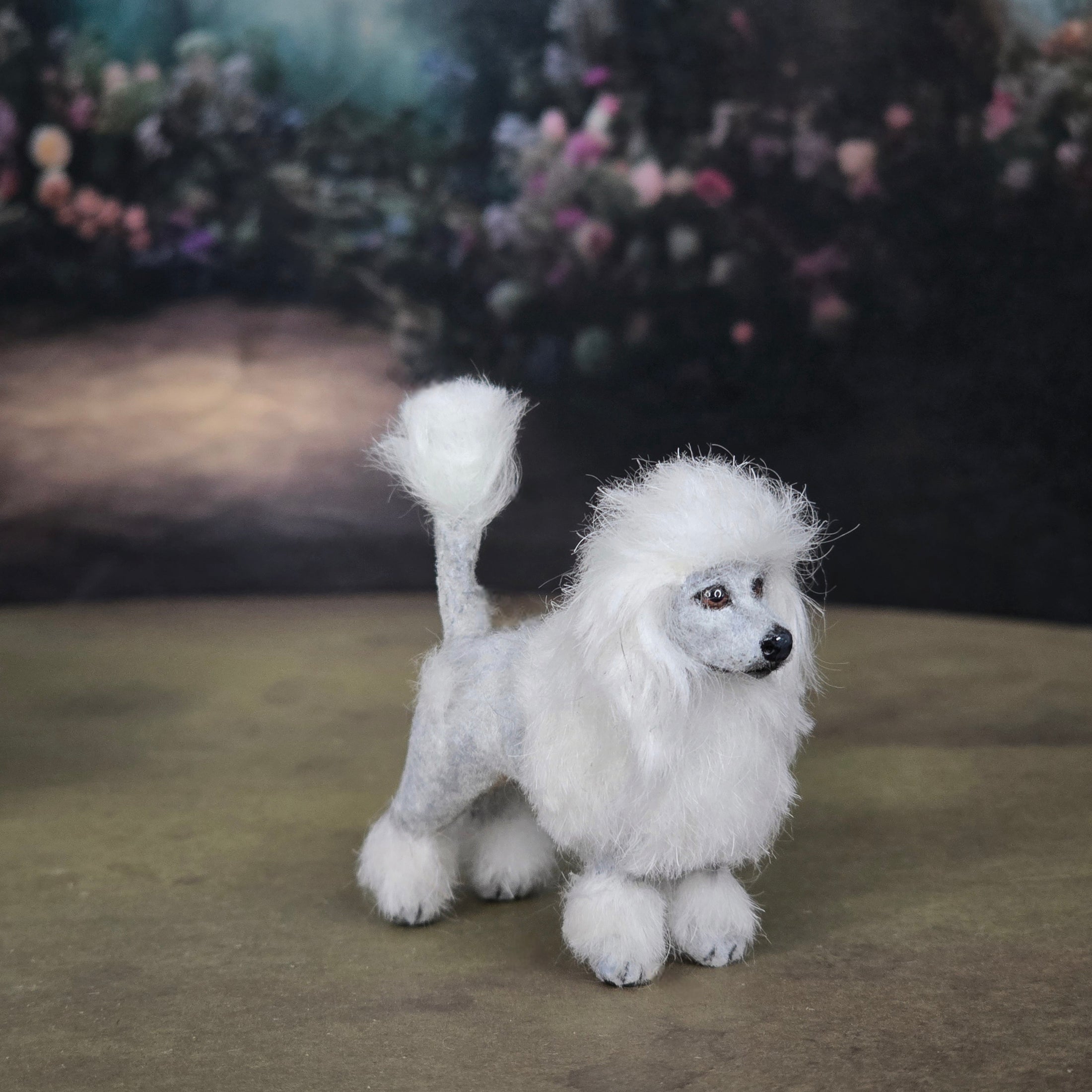 Vintage Miniature White Poodle Dog Figure Artisan Dollhouse Pet