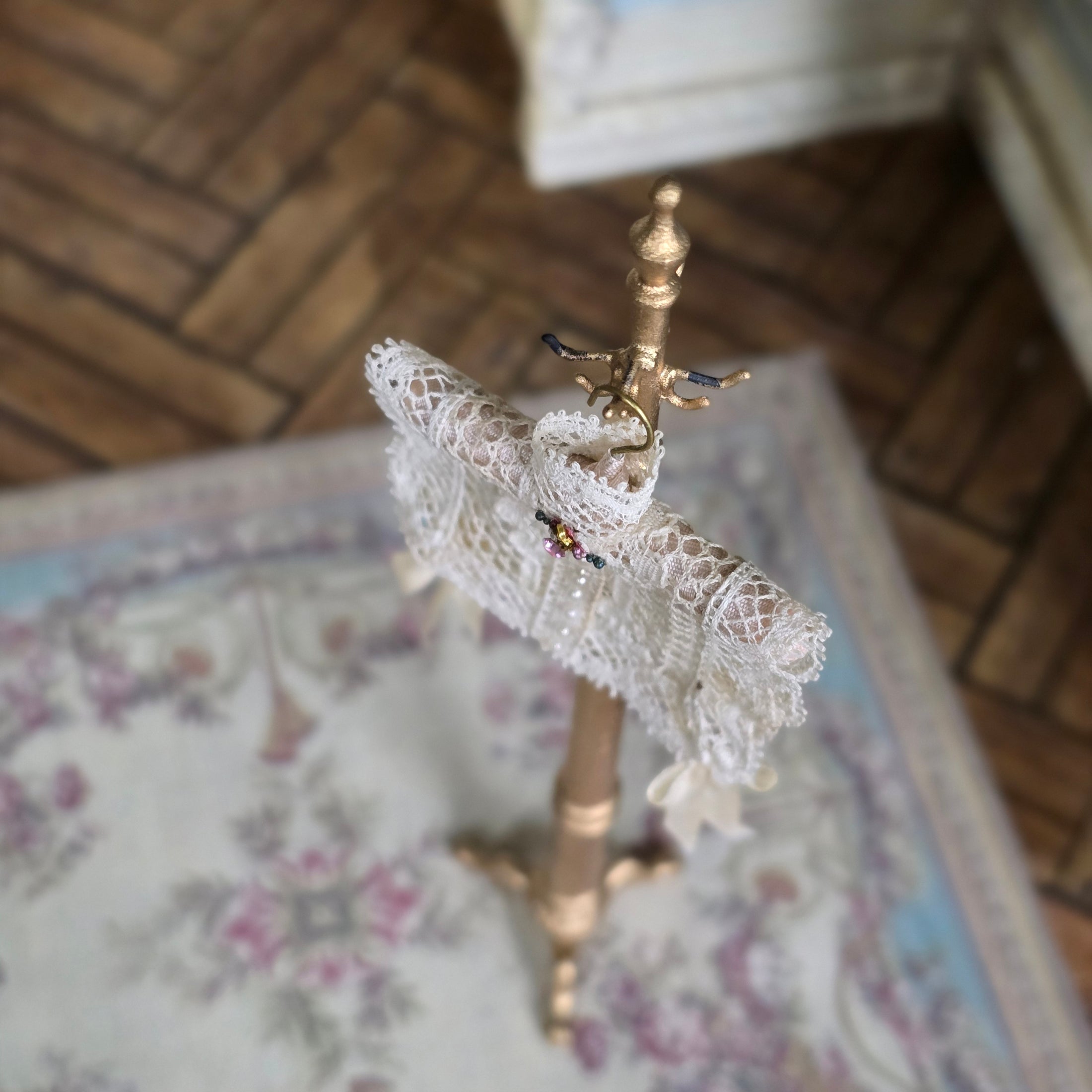 Miniature Victorian Lace Collar on Hanger Dollhouse Accessory