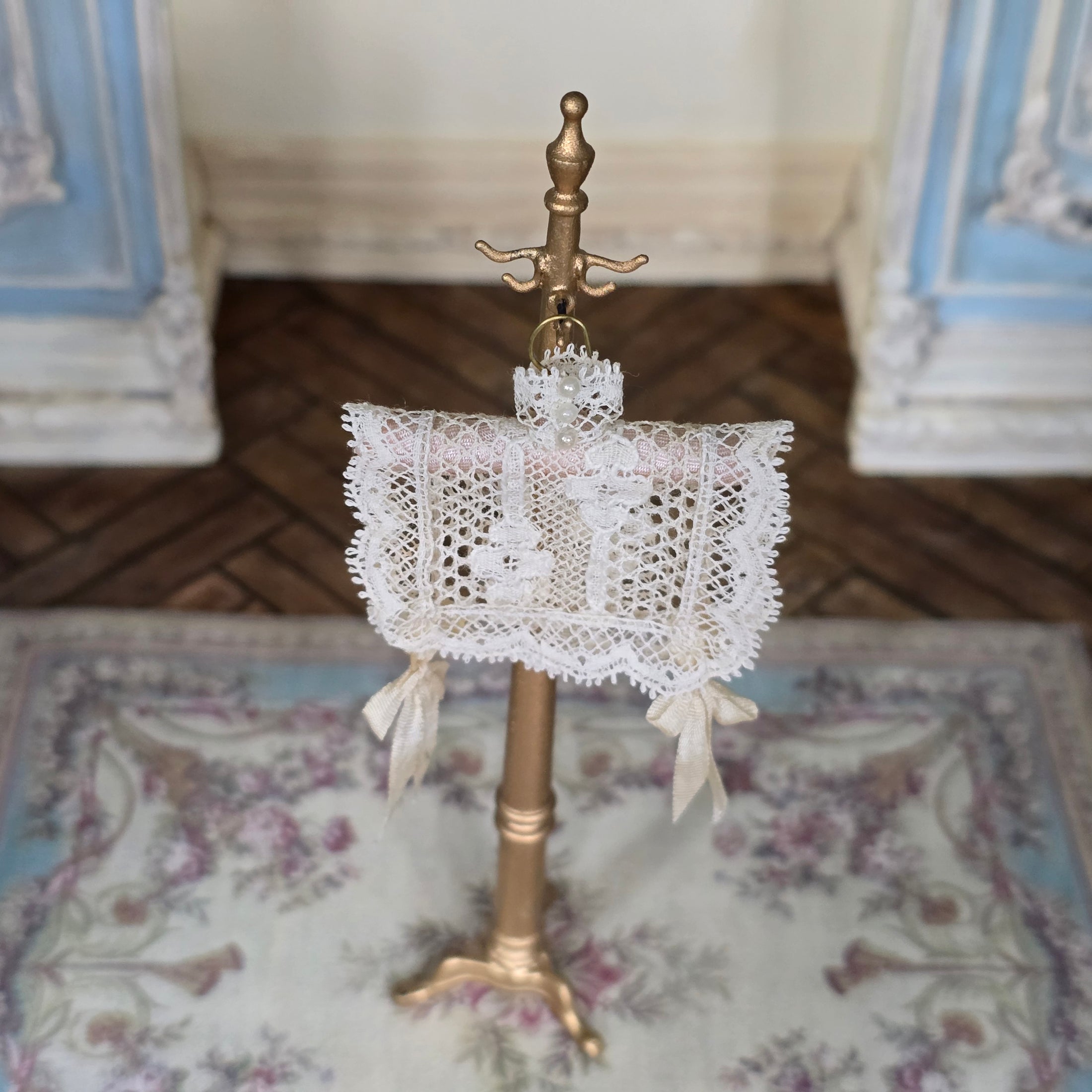 Miniature Victorian Lace Collar on Hanger Dollhouse Accessory