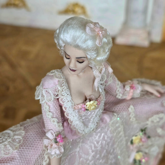 Lady Valentine Rococo Porcelain Doll with Pink Silk Panniers by Dana Burton