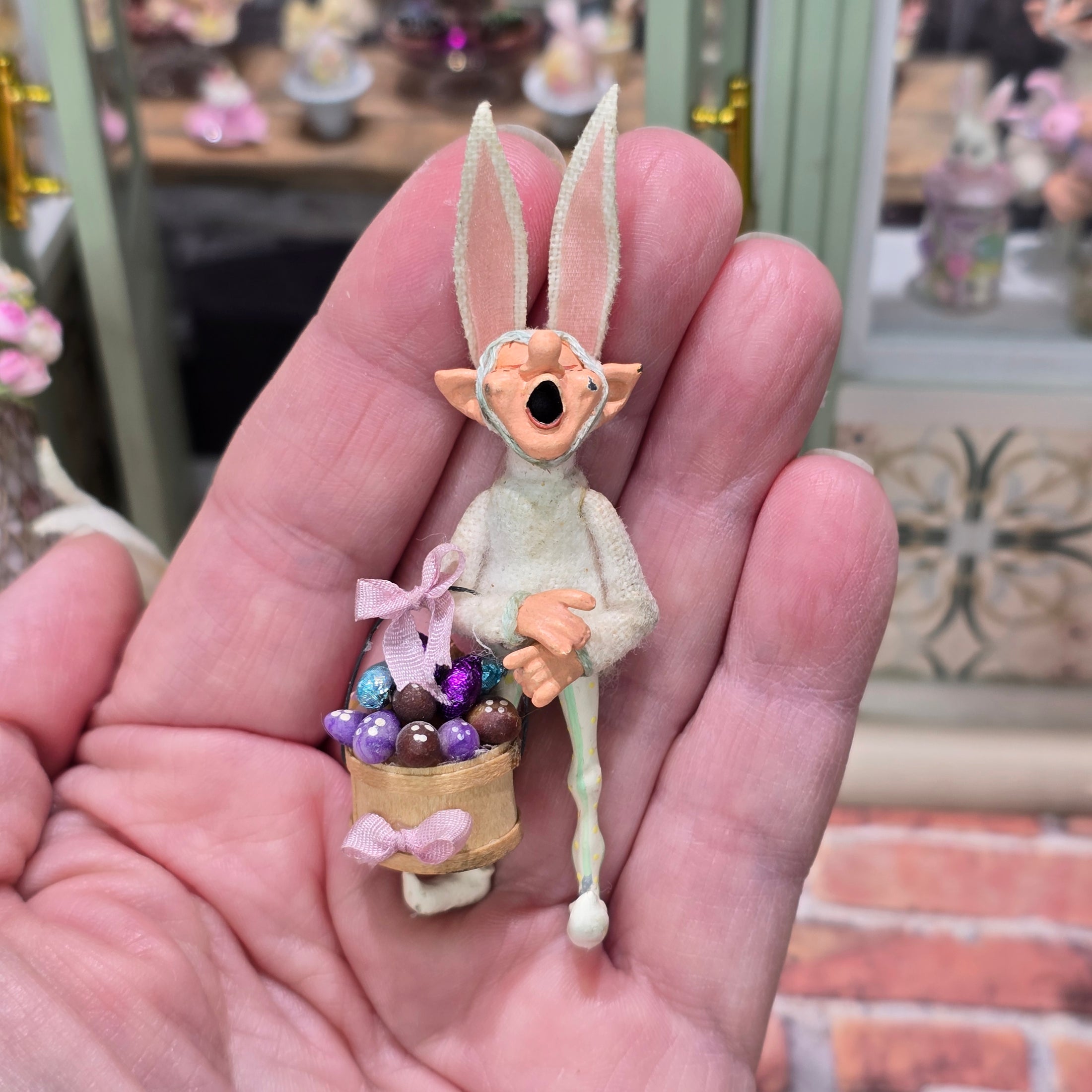 Cynthia Baron Vintage Easter Elf Boy Doll with Bunny Ears and Basket