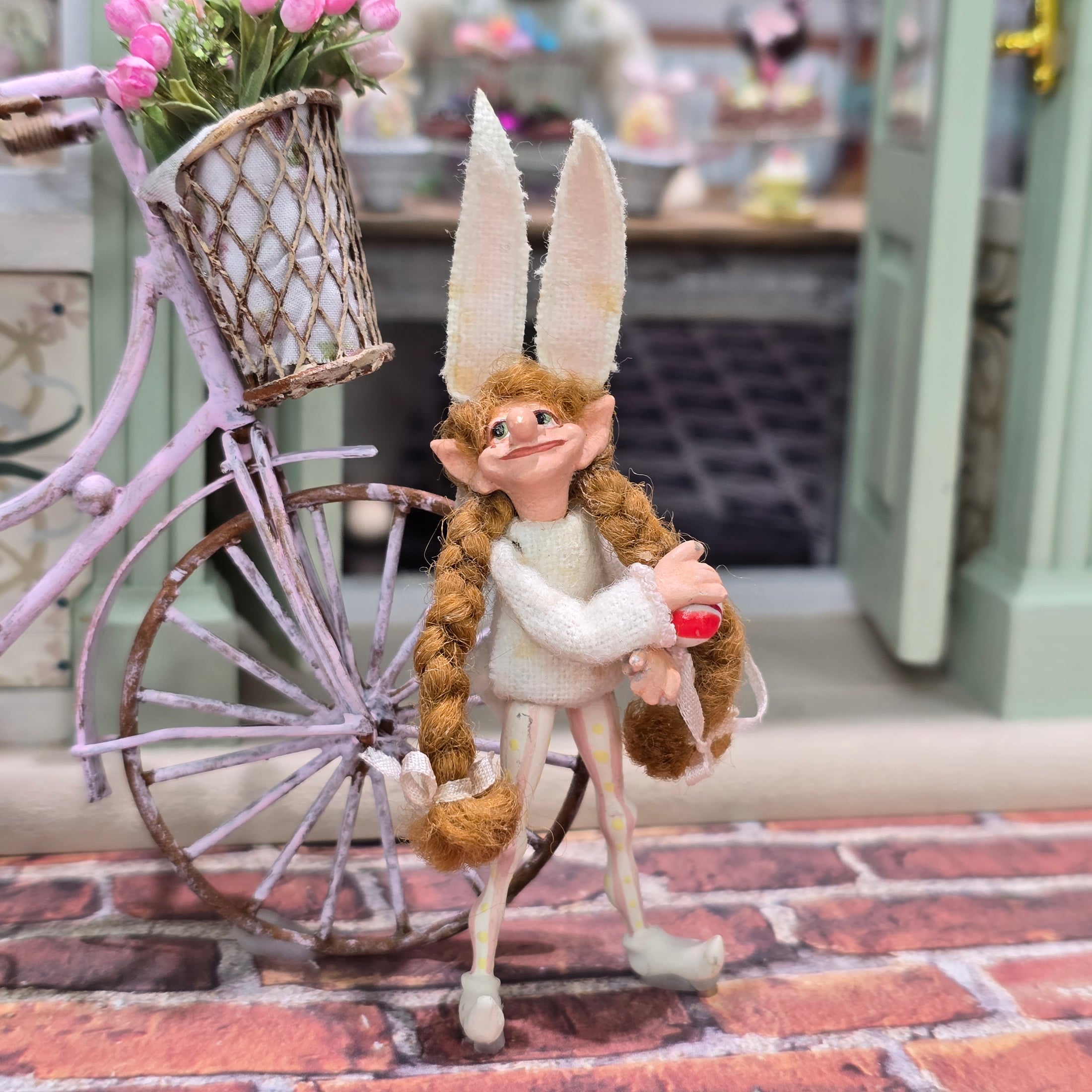 Vintage Cynthia Baron Easter Elf Girl with Bunny Ears and Braids