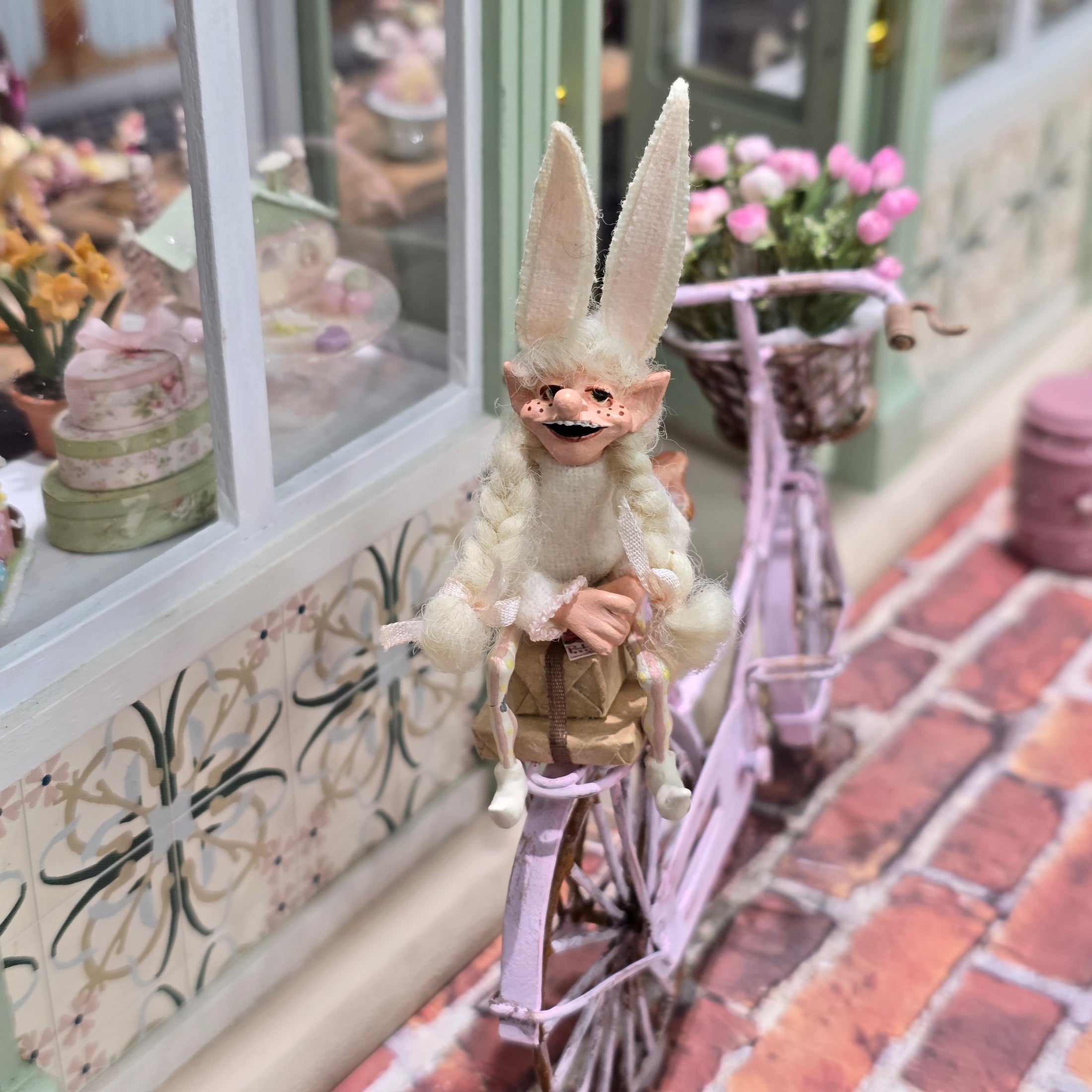 Vintage Cynthia Baron Easter Elf Girl Doll with Bunny Ears with White Braids