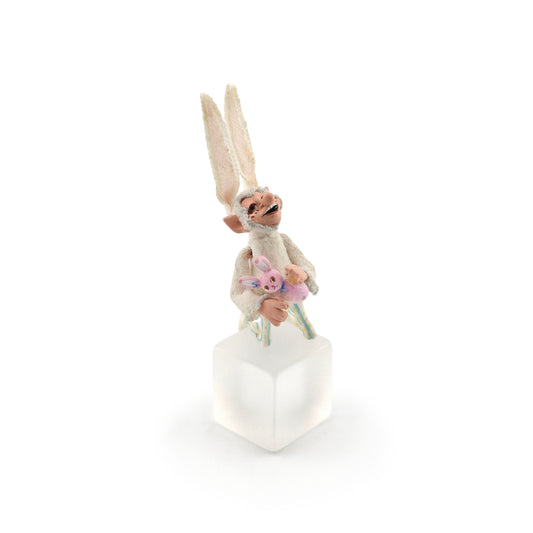 Cynthia Baron Vintage Kneeling Easter Elf Boy Doll with Bunny Ears & Rabbit Toy