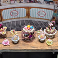 Load image into Gallery viewer, Pink Glass Two-Tier Miniature Cake Stand Dressed with Easter Treats
