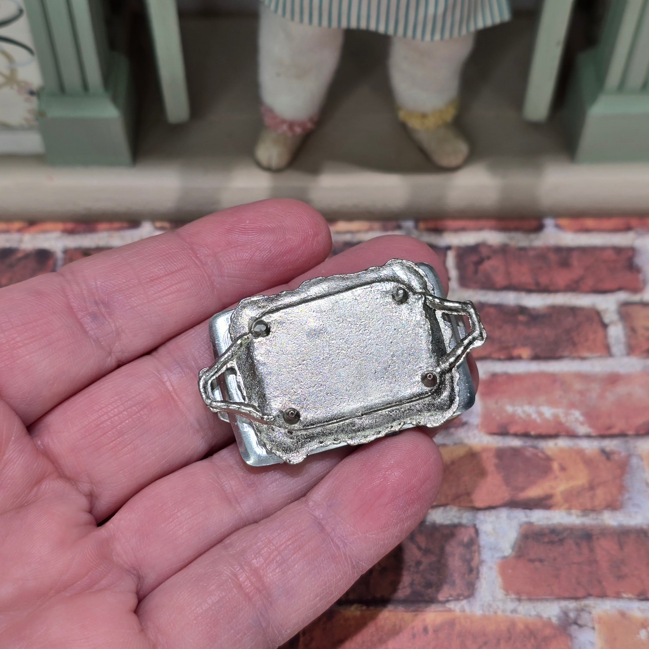 Paris Miniatures Decorated Easter Sugar Cookies on Tray with Silver Serving Platter