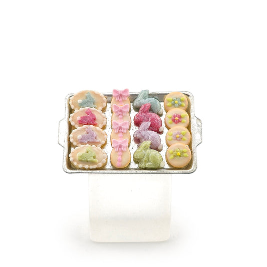 Paris Miniatures Decorated Easter Sugar Cookies on Baking Cookie Sheet