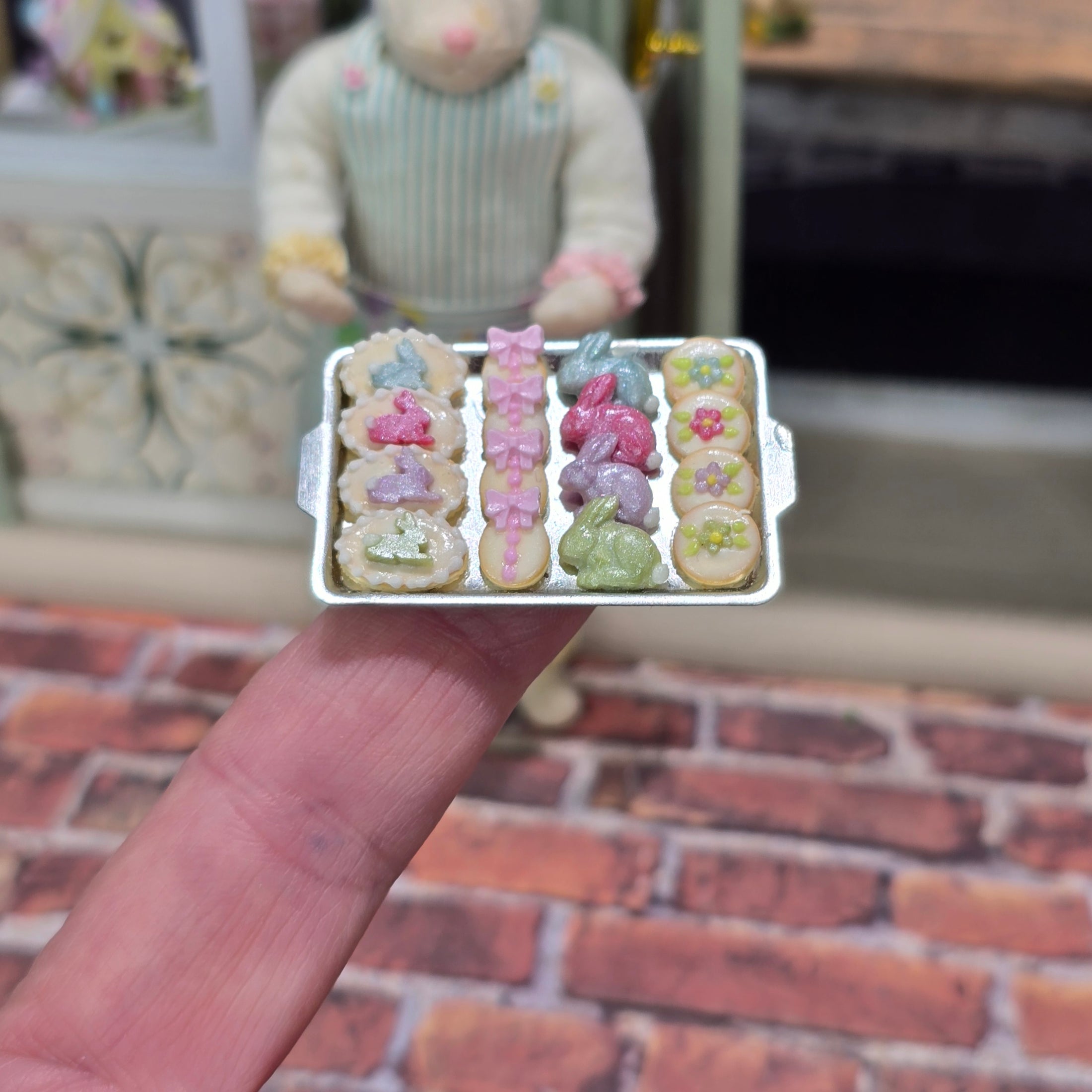 Paris Miniatures Decorated Easter Sugar Cookies on Baking Cookie Sheet