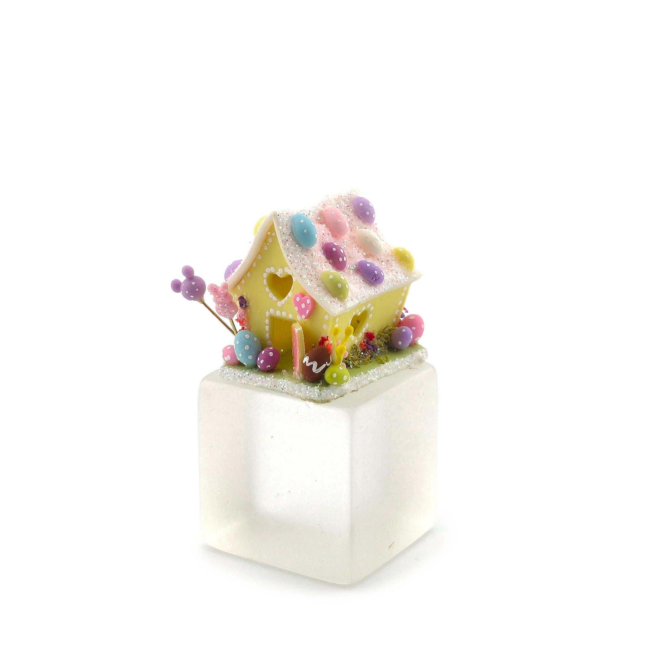 Yellow Easter Sugar House with Pastel Candy Display Centerpiece Miniature