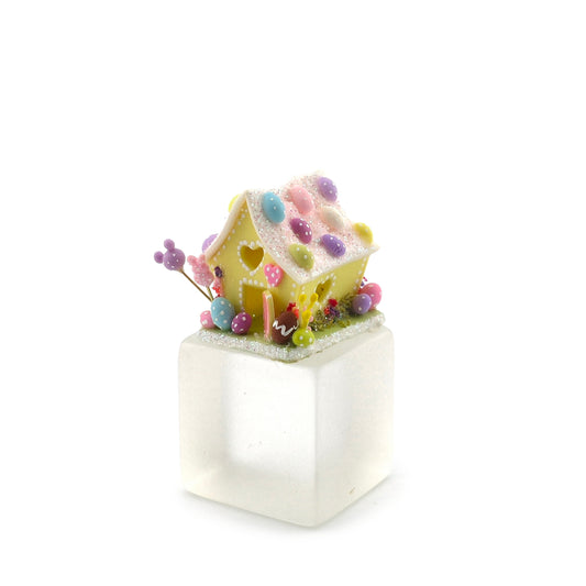 Yellow Easter Sugar House with Pastel Candy Display Centerpiece Miniature
