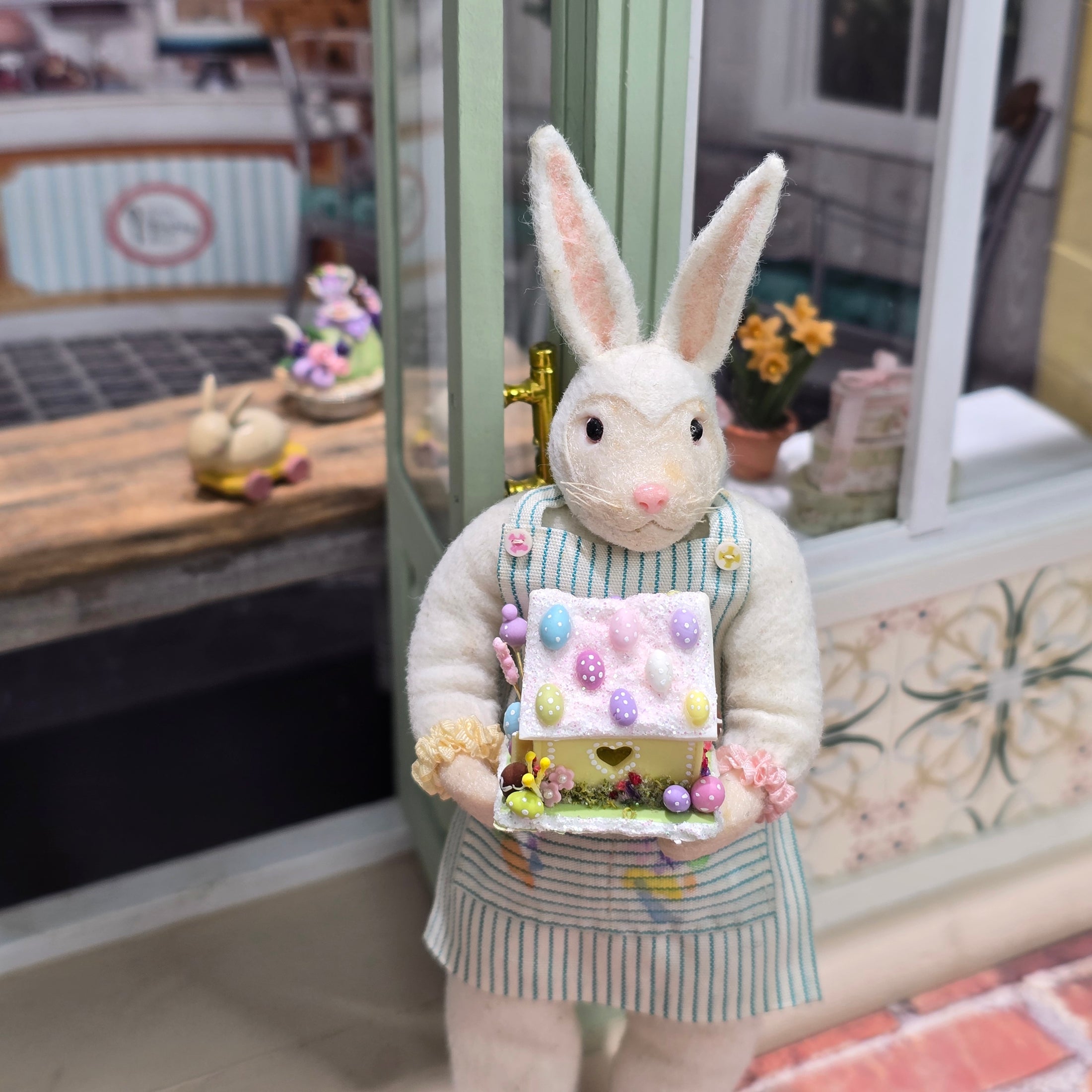 Yellow Easter Sugar House with Pastel Candy Display Centerpiece Miniature