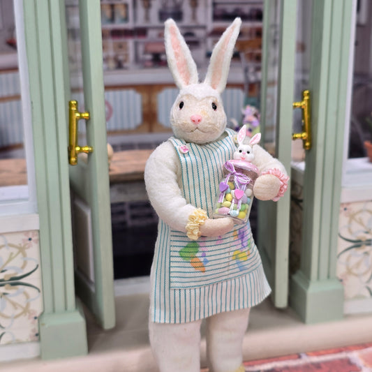 Pink Polka Dots Bunny-Topped Jelly Bean Glass Candy Shop Jar Miniature