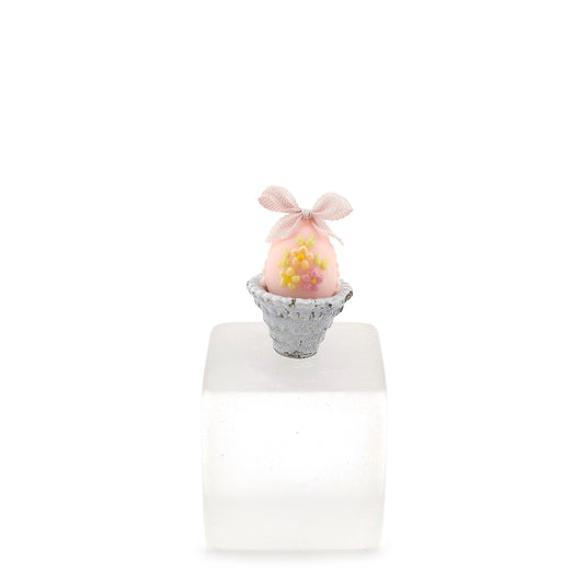 Paris Miniatures France OOAK Pink Sugar Easter Egg in Painted Metal Basket