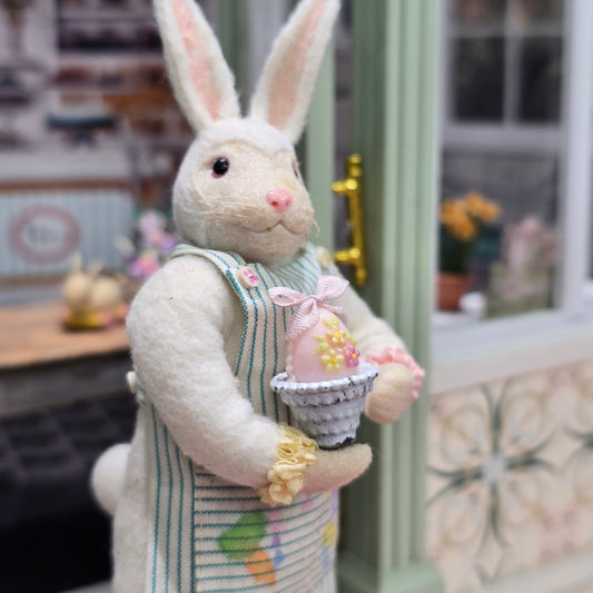Paris Miniatures France OOAK Pink Sugar Easter Egg in Painted Metal Basket