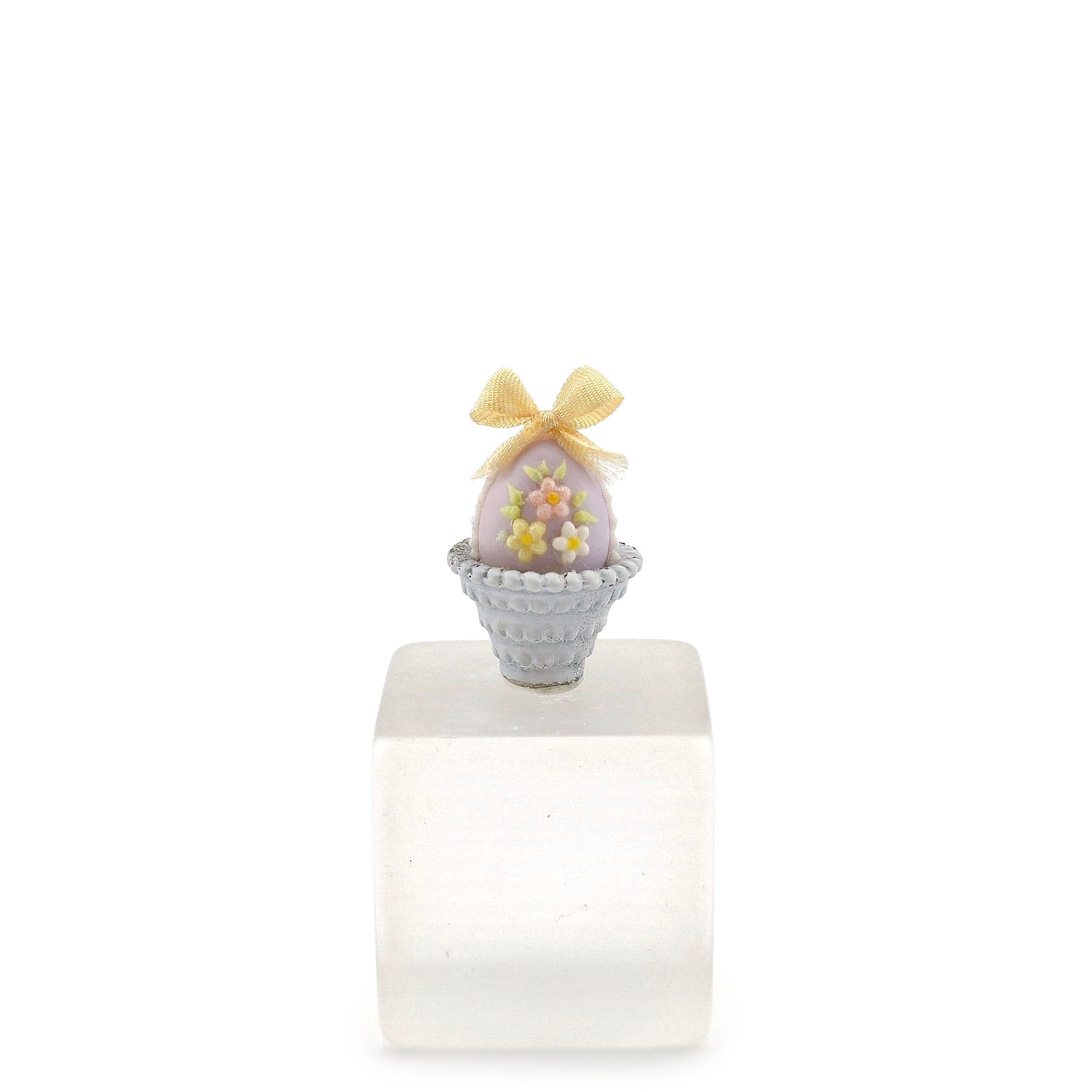 Paris Miniatures France OOAK Lavender Sugar Easter Egg in Painted Metal Basket