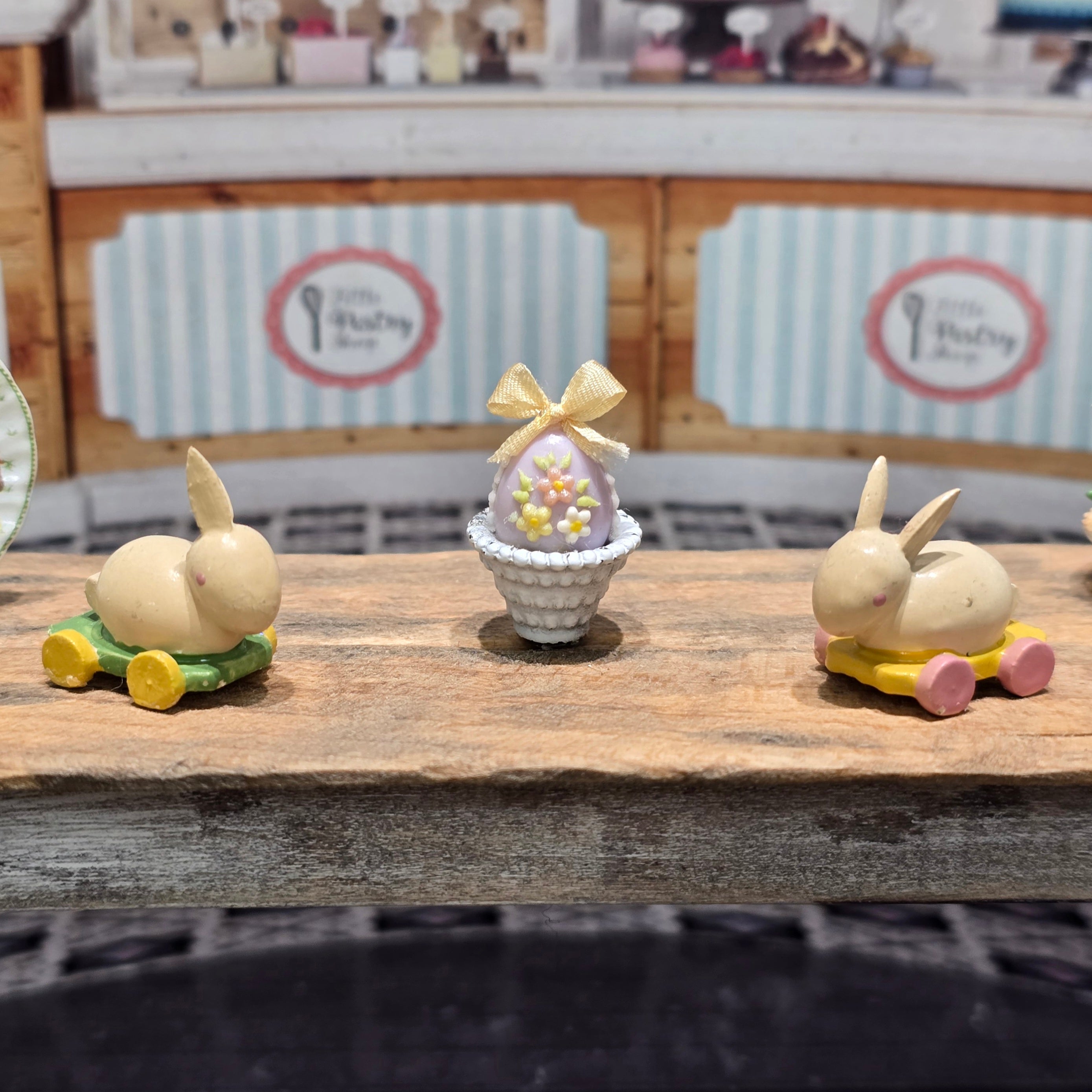 Paris Miniatures France OOAK Lavender Sugar Easter Egg in Painted Metal Basket