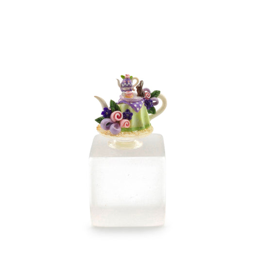 C. Rohal OOAK Teapot Tea Party Easter Cake Centerpiece on Glass Stand