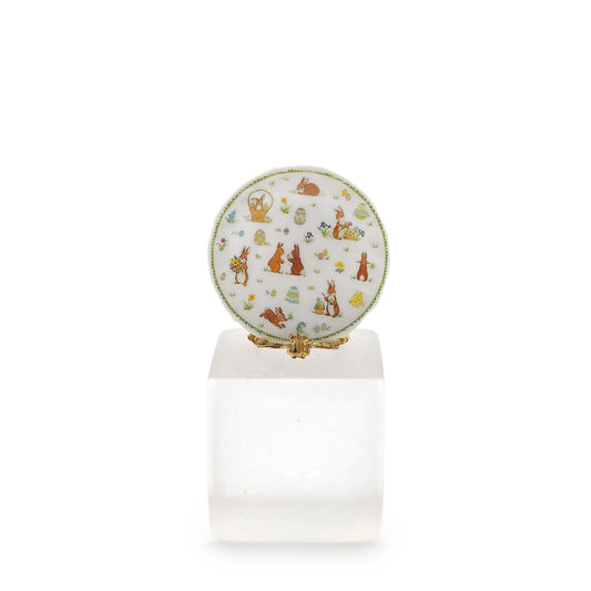 OOAK Vintage Easter Bunny Porcelain Plate on Gold Tone Stand