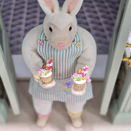Pair of Pink Decorated Easter Cupcakes with Bunny Cookies Paris Miniatures France