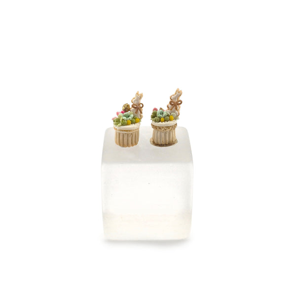 Pair of White Decorated Easter Cupcakes with Bunny Cookies Paris Miniatures France