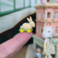Load image into Gallery viewer, Yellow & Green Vintage Wooden Nursery Bunny Pull Toy Miniature

