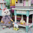 Load image into Gallery viewer, Yellow & Pink Vintage Wooden Nursery Bunny Pull Toy Miniature
