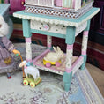 Load image into Gallery viewer, Yellow & Pink Vintage Wooden Nursery Bunny Pull Toy Miniature
