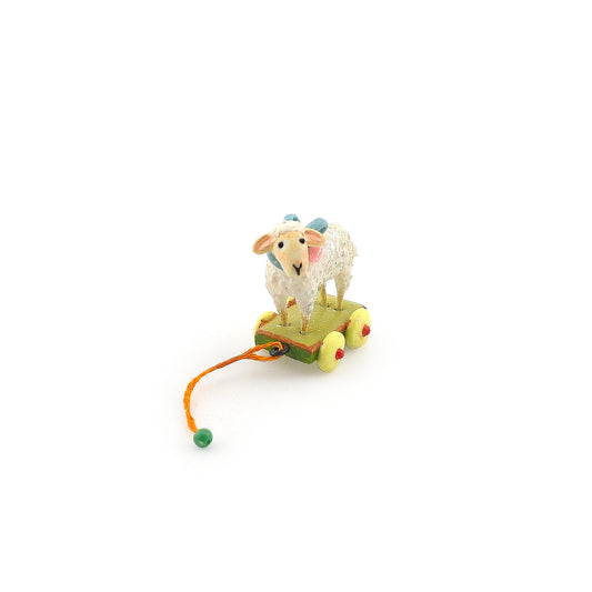 Hand-Painted Lamb Pull Toy Nursery Miniature by Jacqueline Dunn (2010)