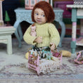 Load image into Gallery viewer, Vintage Artisan Pink & Gold Dressed Bed with Teddy Bear 1:48 Scale Nursery Toy
