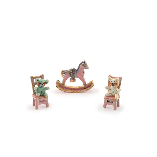 Pink & Gold Nursery Furniture Set with Rocking Horse & Teddy Chairs 1:48 Scale Vintage Artisan