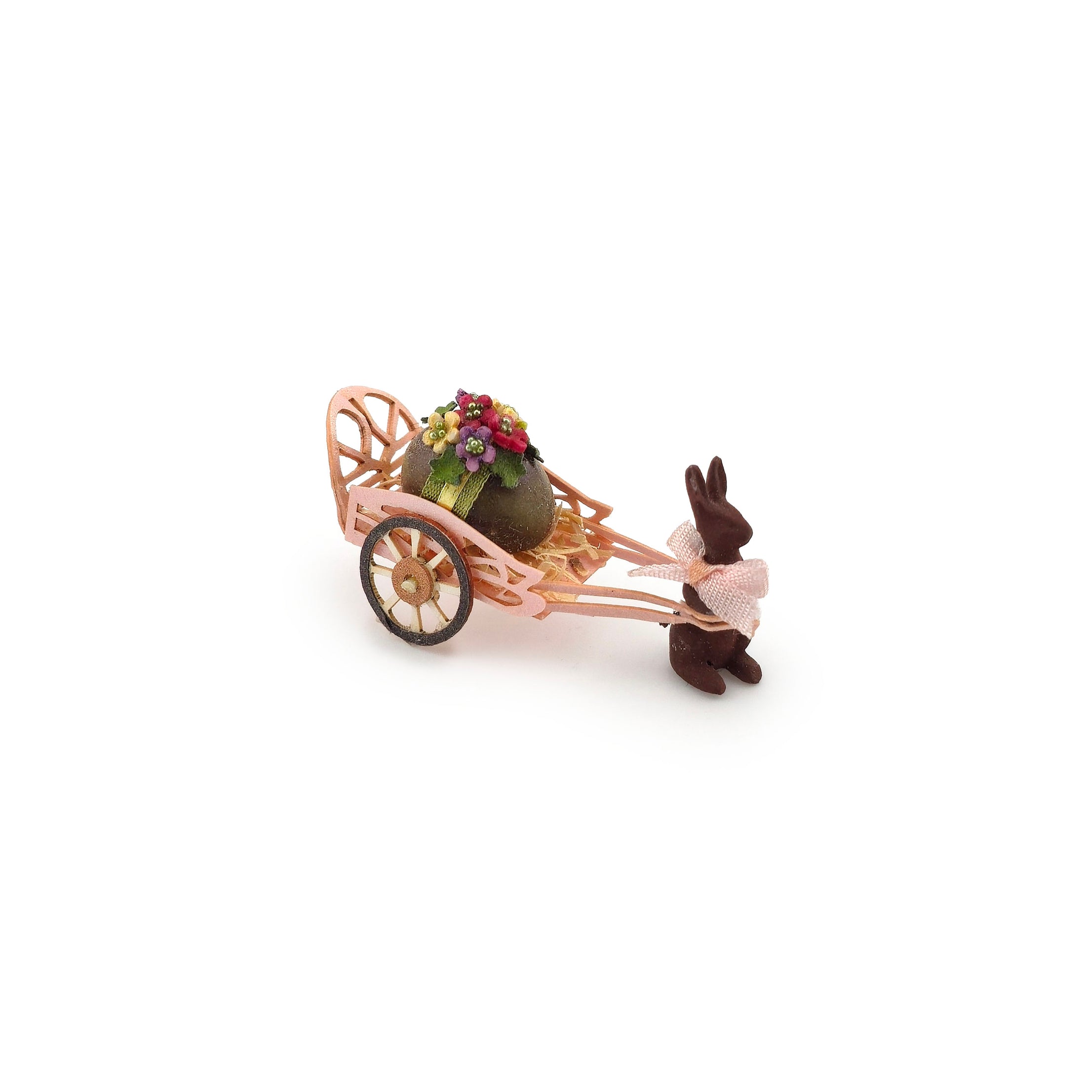 Parisian Pink Easter Bunny Cart with Chocolate Egg & Floral Details