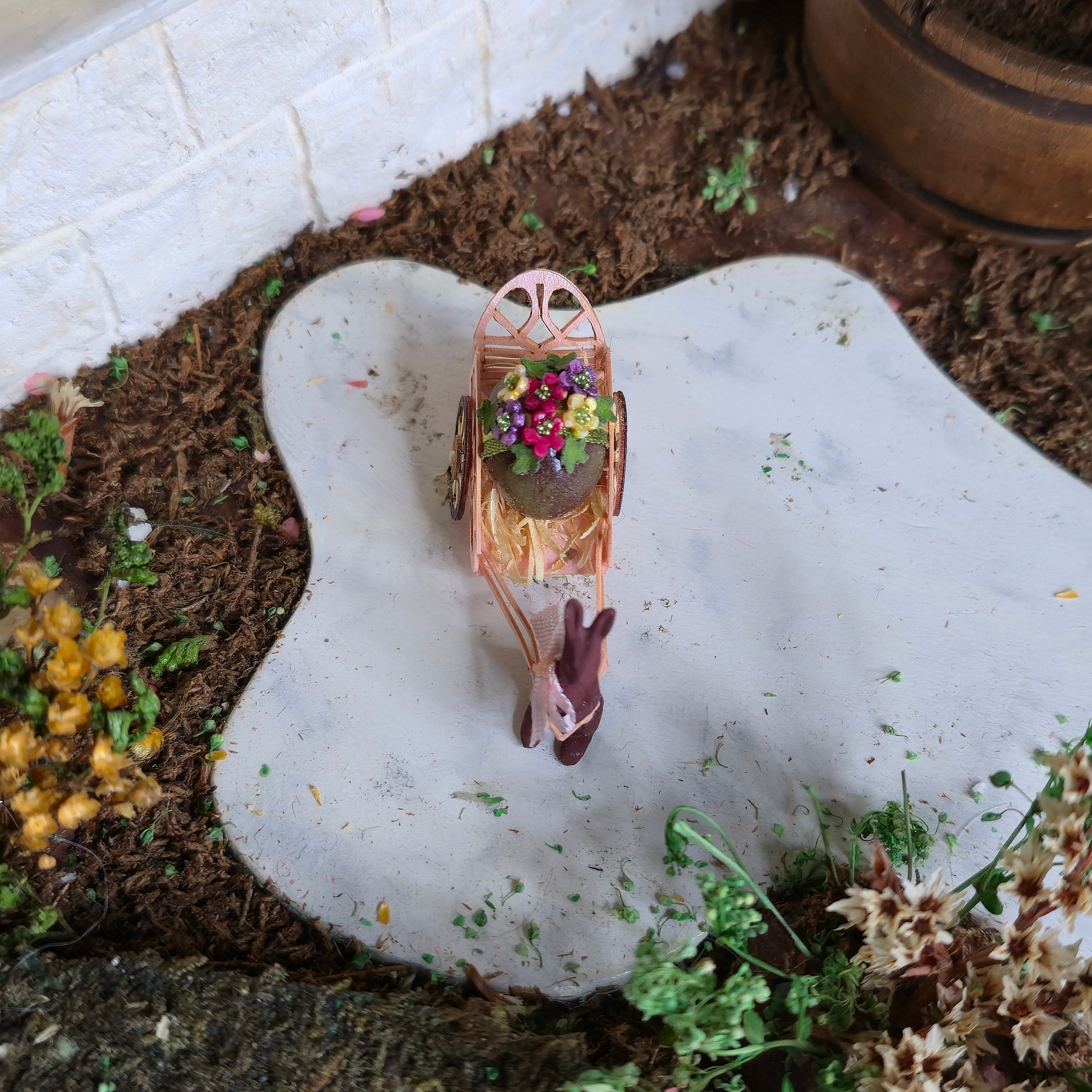 Parisian Pink Easter Bunny Cart with Chocolate Egg & Floral Details