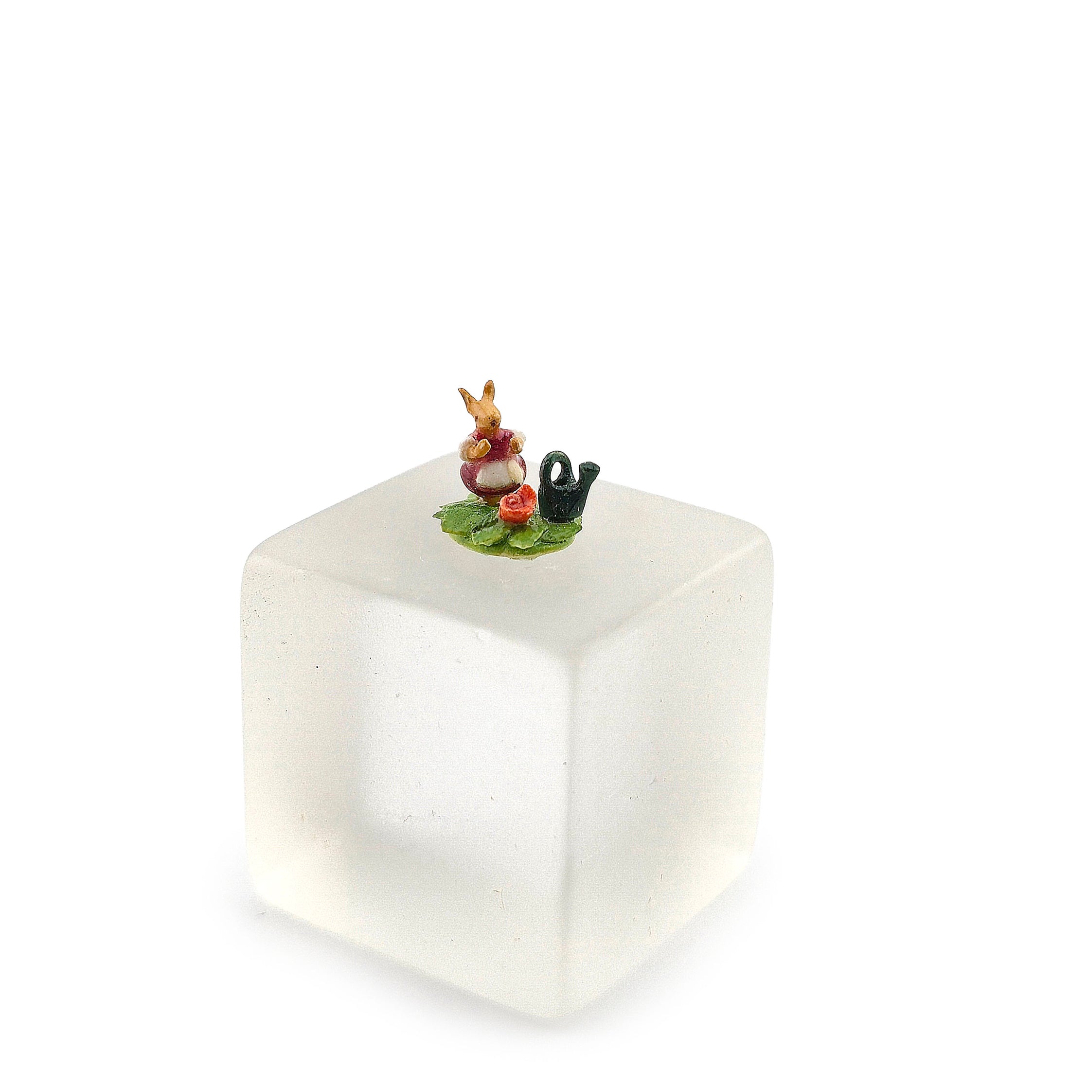 Porcelain Bunny with Water Pail Shelf Sitter Miniature Figurine OOAK