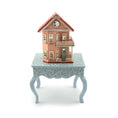 Load image into Gallery viewer, Laura Eppich 1:144 Pink Victorian Dollhouse on Hand Painted 1:12 Blue Table

