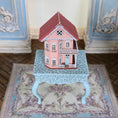 Load image into Gallery viewer, Laura Eppich 1:144 Pink Victorian Dollhouse on Hand Painted 1:12 Blue Table
