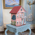 Load image into Gallery viewer, Laura Eppich 1:144 Pink Victorian Dollhouse on Hand Painted 1:12 Blue Table
